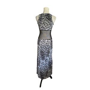 Leopard Print Maxi Long Dress With Sheer Waist Panel - Small Sleeveless